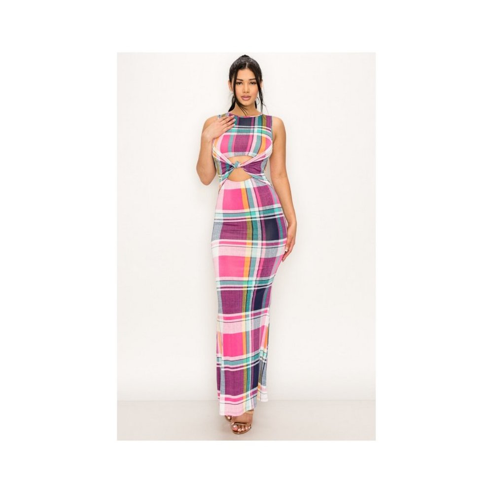 Plaid Cut-Out Maxi Dress